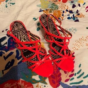 Jessica Simpson neon coral caged heel sandal